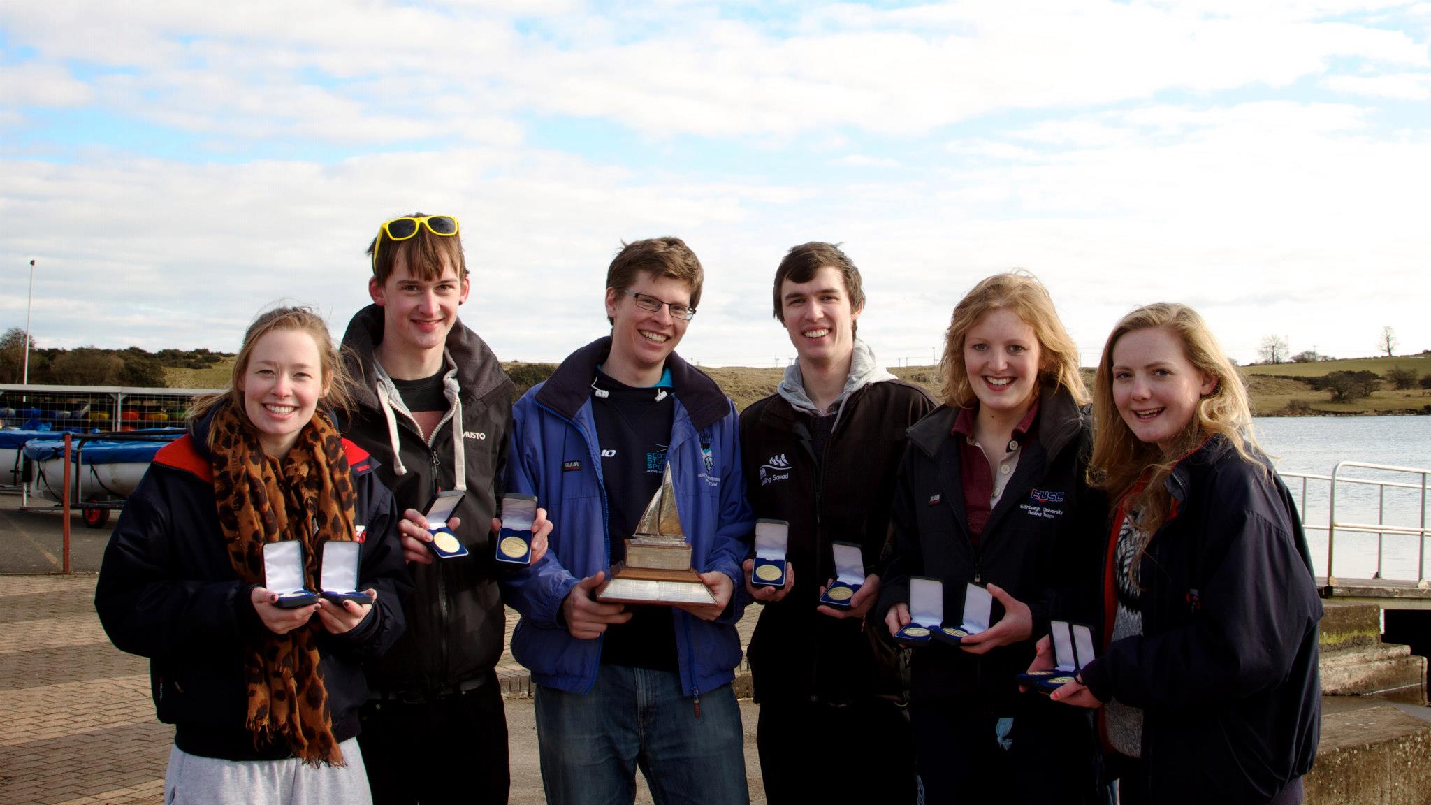 A Team display trophies at the Scottish Team Racing Championships